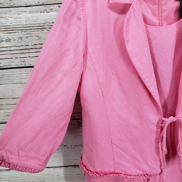 Positive Attitude Pink Linen Blend Sheath Dress Ruffle Trim Jacket Set Size 6 - Picture 6 of 12